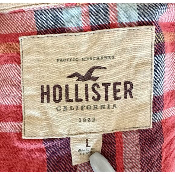 Men's Hollister Pearl Snap Plaid Shirt Western Style Red Plaid Size Large - Picture 12 of 13